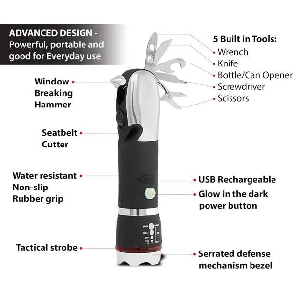 Ultra Bright Flashlight With Multi Emergency Tool "