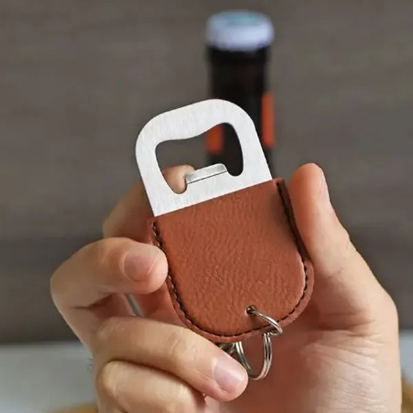 Leather Keychain Bottle Opener with Stainless Steel