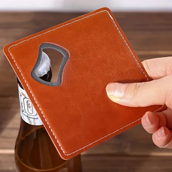 Leather Coaster with Built-in Bottle Opener