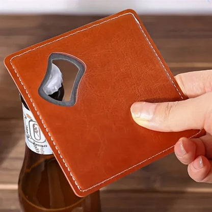 Leather Coaster with Built-in Bottle Opener