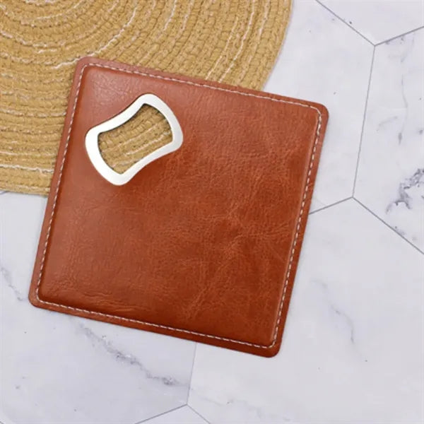 Leather Coaster with Built-in Bottle Opener