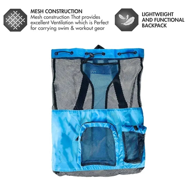 Mesh Drawstring Backpack With Front Pocket For Beach Gym