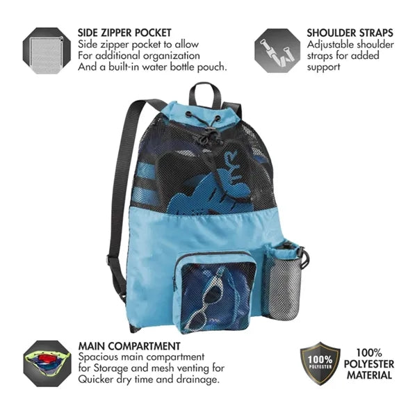 Mesh Drawstring Backpack With Front Pocket For Beach Gym