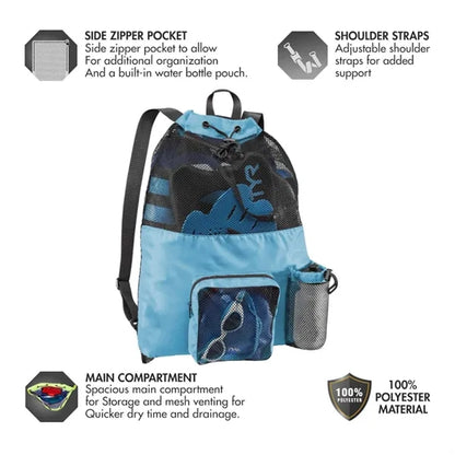 Mesh Drawstring Backpack With Front Pocket For Beach Gym