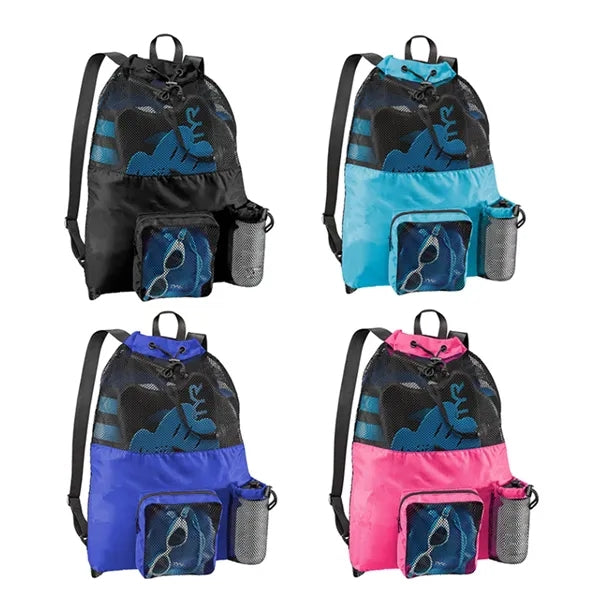 Mesh Drawstring Backpack With Front Pocket For Beach Gym