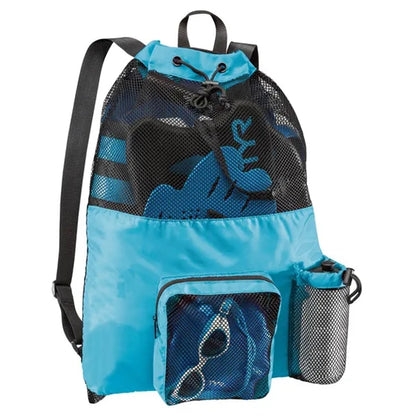 Mesh Drawstring Backpack With Front Pocket For Beach Gym