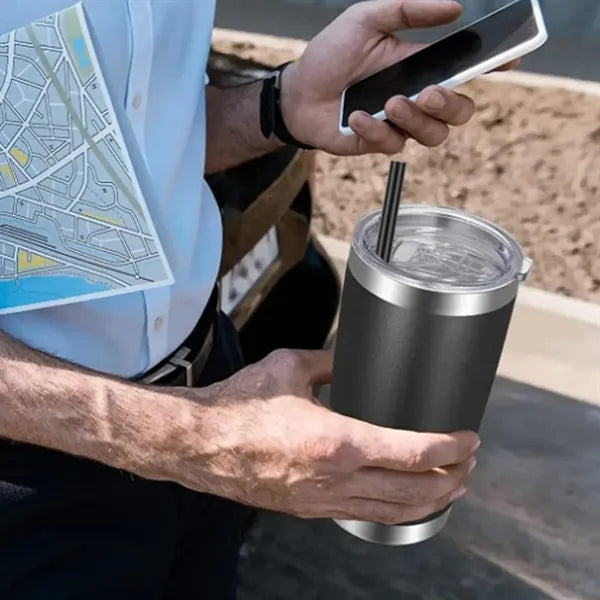 20oz. Insulated Stainless Steel Tumbler With Lid And Straw