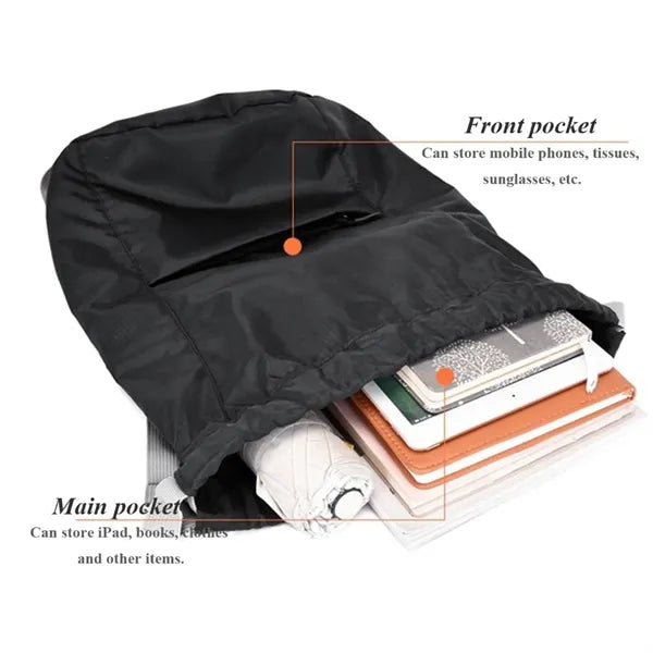 Lightweight Drawstring Backpack With Front Pocket For Sports
