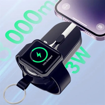 Mini Keycha in Power Bank With Watch Charger And Retractable