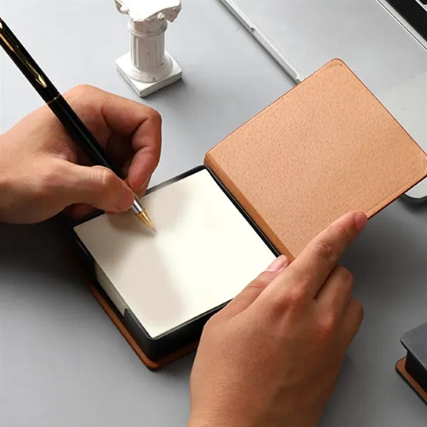 PU Leather Sticky Note Holder with Refillable Memo Pad