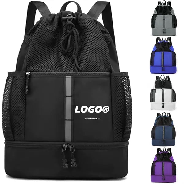 Drawstring Backpack With Shoe Compartment Wet Dry Separation