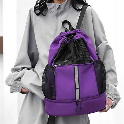 Drawstring Backpack With Shoe Compartment Wet Dry Separation