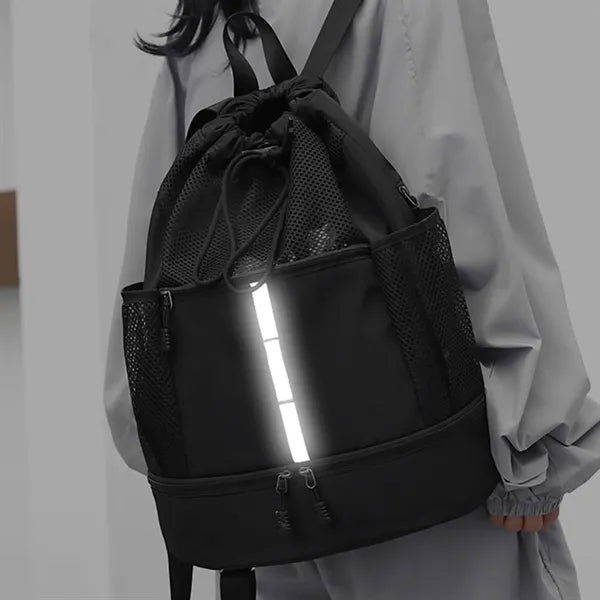 Drawstring Backpack With Shoe Compartment Wet Dry Separation