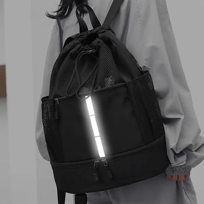 Drawstring Backpack With Shoe Compartment Wet Dry Separation