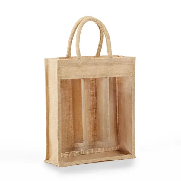 Eco-Friendly Jute Bag with Clear Front for Bottles