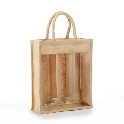 Eco-Friendly Jute Bag with Clear Front for Bottles