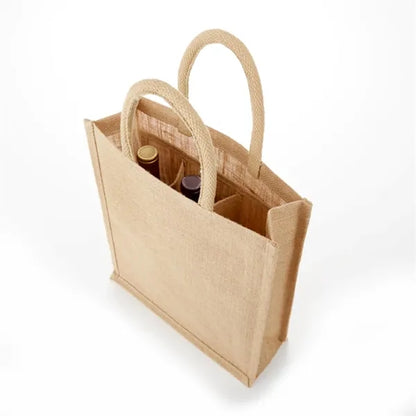 Eco-Friendly Jute Bag with Clear Front for Bottles