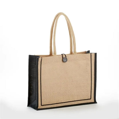 Jute Tote with Cotton Handles & Secure Closure