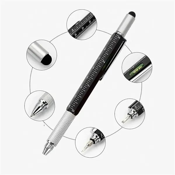 6 in 1 Multitool Tool Ballpoint Pen with Ruler Levelgauge