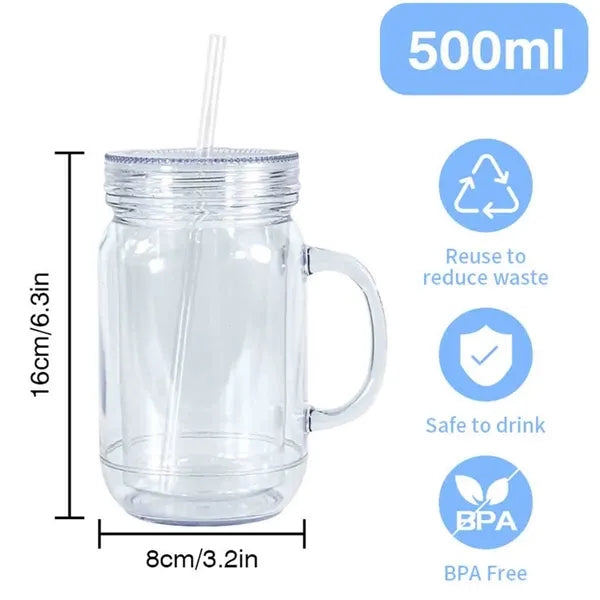 16OZ Plastic Cup with Handle & Straw