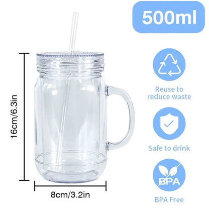 16OZ Plastic Cup with Handle & Straw
