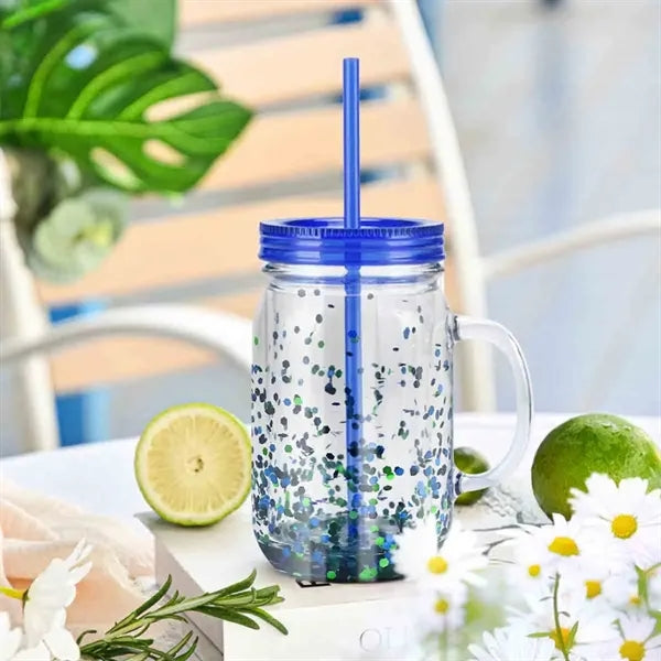 16OZ Plastic Cup with Handle & Straw