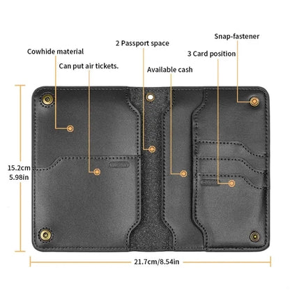 Multi-Compartment Luxury Leather Passport Wallet w/ Lanyard