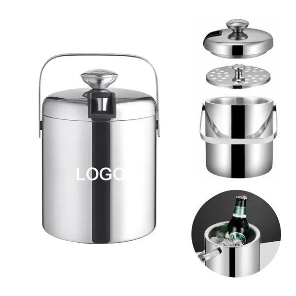 Portable Double Wall Ice Bucket with Tong,