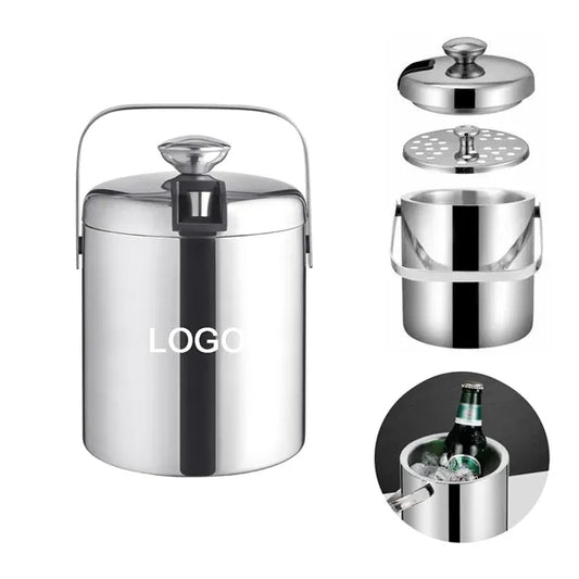 Portable Double Wall Ice Bucket with Tong,