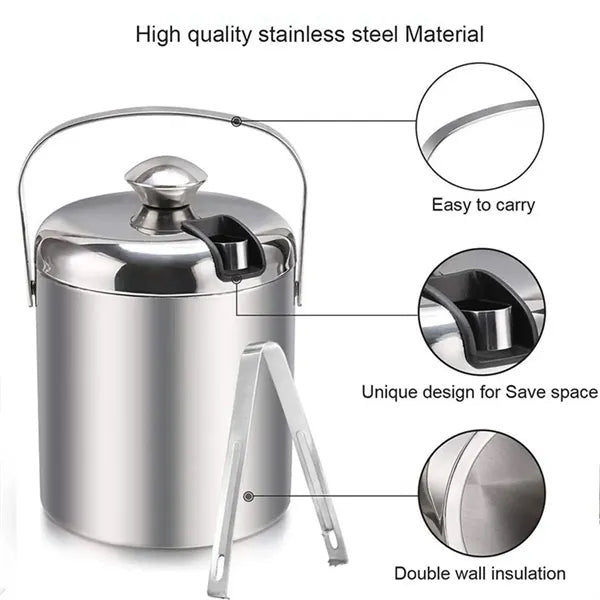 Portable Double Wall Ice Bucket with Tong,