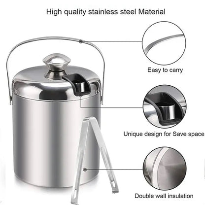 Portable Double Wall Ice Bucket with Tong,