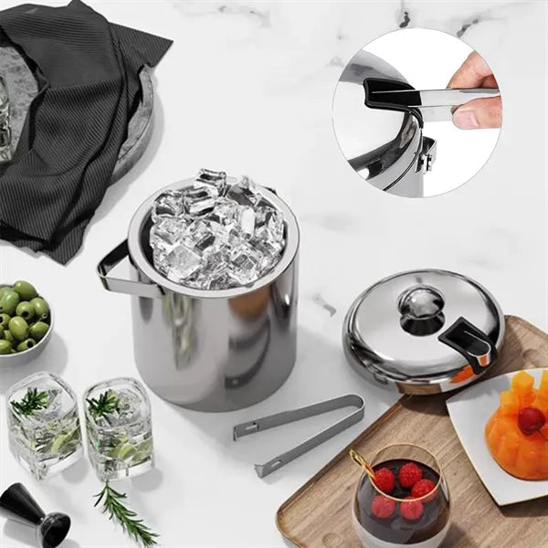 Portable Double Wall Ice Bucket with Tong,