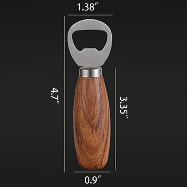 Compact Wooden Handle Bottle Opener Stainless Steel Head