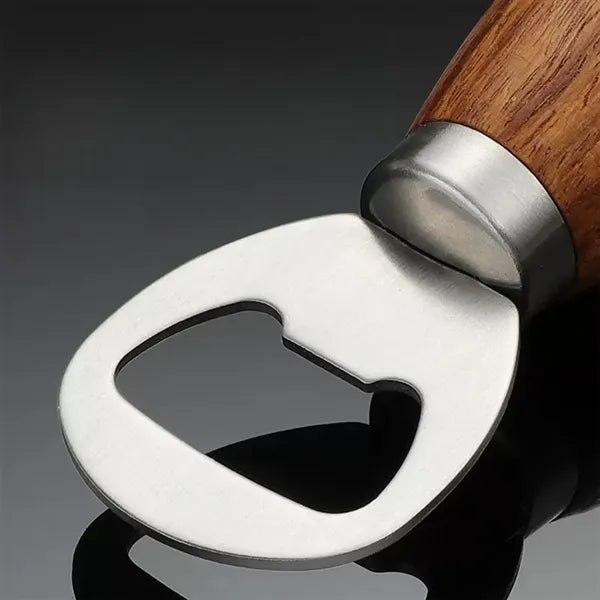 Compact Wooden Handle Bottle Opener Stainless Steel Head