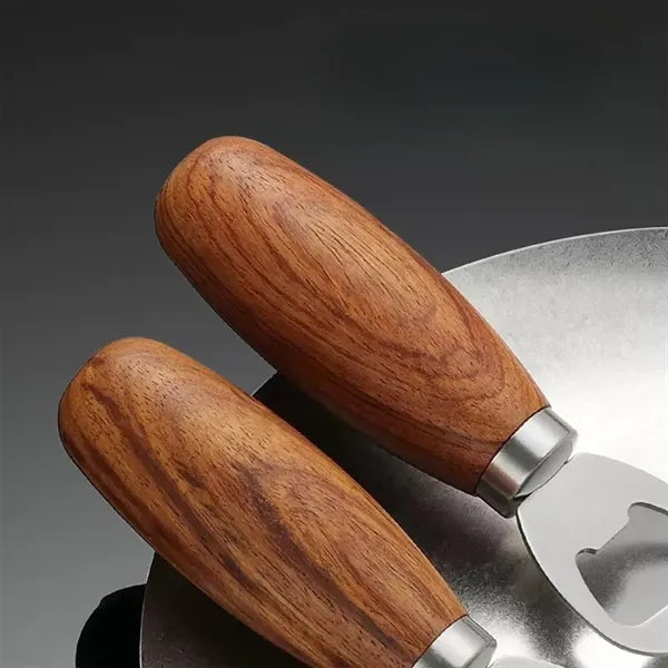 Compact Wooden Handle Bottle Opener Stainless Steel Head
