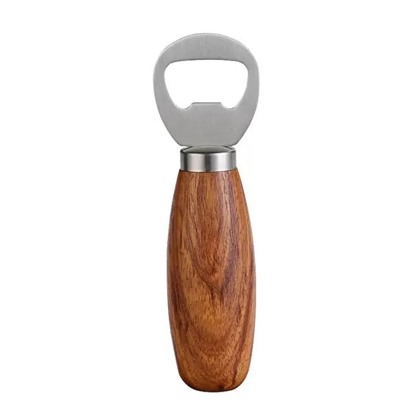 Compact Wooden Handle Bottle Opener Stainless Steel Head