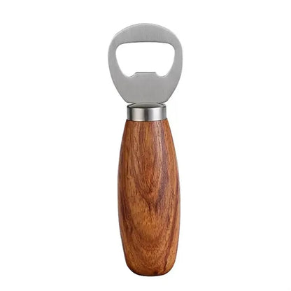 Compact Wooden Handle Bottle Opener Stainless Steel Head