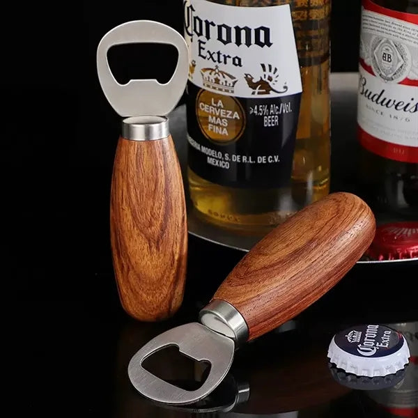 Compact Wooden Handle Bottle Opener Stainless Steel Head