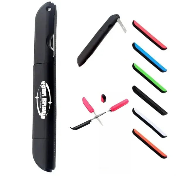 Portable 4 in 1 Ballpoint Pen With Ruler Scissors Art Knife