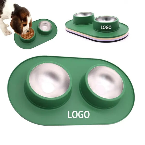 Waterproof Pet Feeding Mat with Stainless Steel Bowl