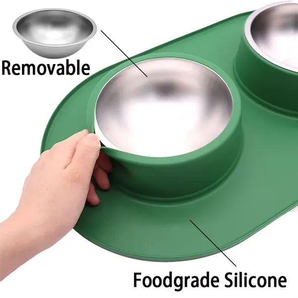 Waterproof Pet Feeding Mat with Stainless Steel Bowl