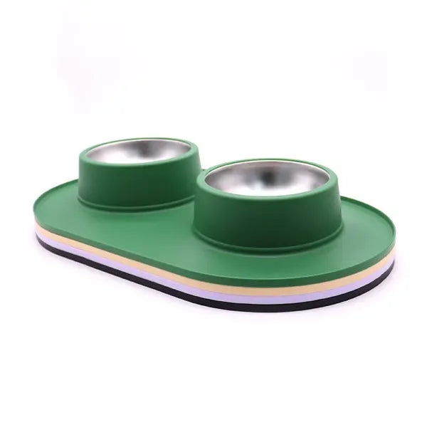Waterproof Pet Feeding Mat with Stainless Steel Bowl