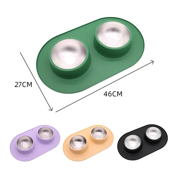 Waterproof Pet Feeding Mat with Stainless Steel Bowl