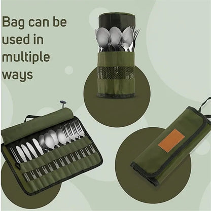 Roll Up Cutlery Storage Bag With Handle Utensil Not Included