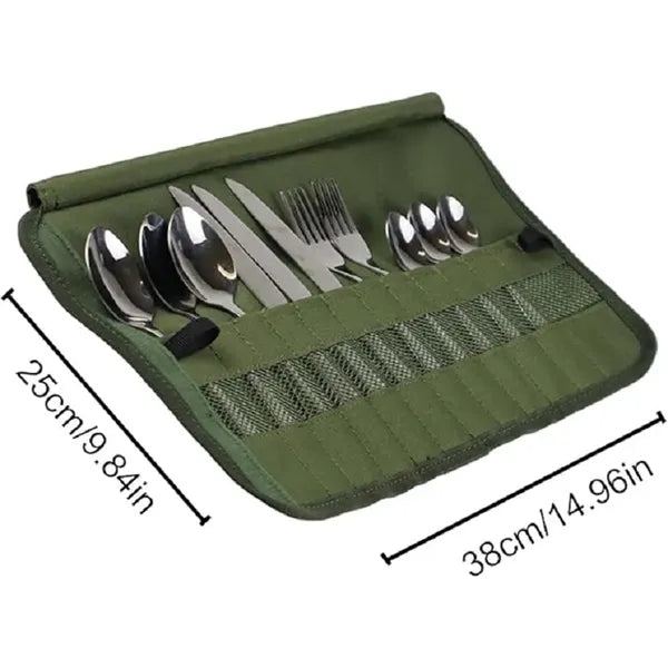 Roll Up Cutlery Storage Bag With Handle Utensil Not Included