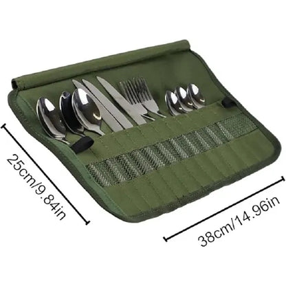 Roll Up Cutlery Storage Bag With Handle Utensil Not Included
