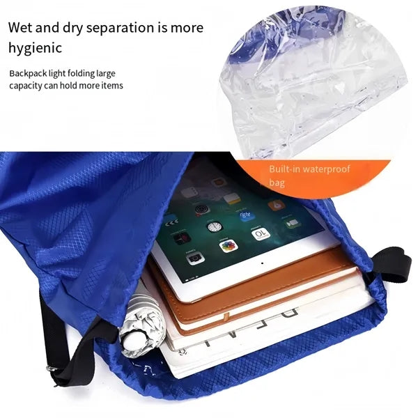 Sports Drawstring Shoes Pocket Waterproof Swim Gym Bag