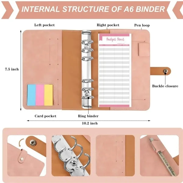 A6 Binder PU Soft Leather Notebook Cash Budget Hand Account