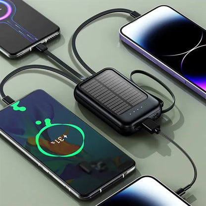 20000 mAh mini solar powered power bank with built-in cable