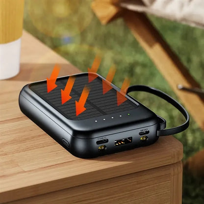 20000 mAh mini solar powered power bank with built-in cable